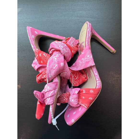 Gianni Bini x DANNIJO Misch Bandana Colorblock Print Ankle Wrap Bow Heels 6.5 - Picture 4 of 6